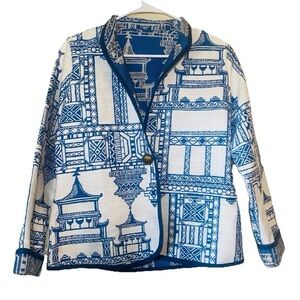 Trimdim Blue And White Pagoda Reversible Light Coat SZ S